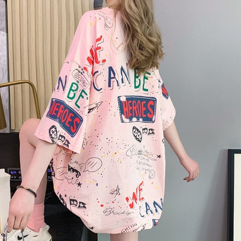 スタイリッシュ 一目惚れ 切り替え プリント Tシャツ カットソー＜ins-3540＞