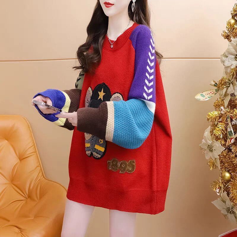 超人気 スタイルアップ ファッション感満々 切り替え 2色選択ニットトップスE-9940