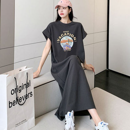 売り切れ必至 一目惚れ プリント Tシャツ カットソー ワンピース＜ins-8529＞