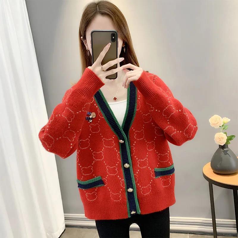 都市ファッショ デザイン オシャレ 上質 切り替え 4色選択 ニットトップスE-9666