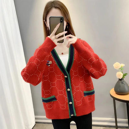 都市ファッショ デザイン オシャレ 上質 切り替え 4色選択 ニットトップスE-9666