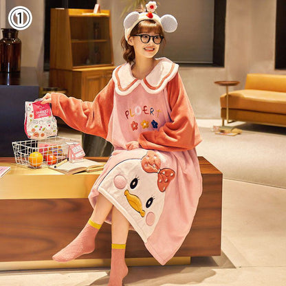 柔らかな肌触りで着心地も楽ちん！コーラルベルベットパジャマ女性冬プラスベルベットと厚みのある  4種選択 パジャマE-9750