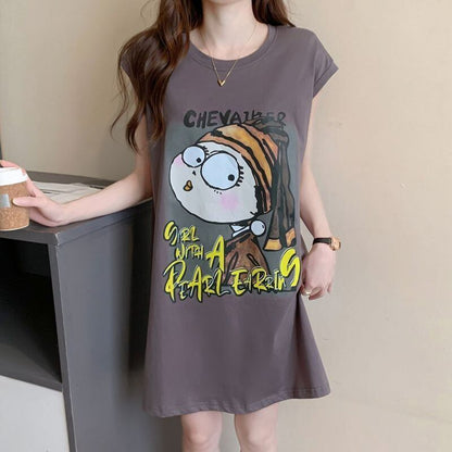 真夏も快適 着心地良い ファッション感満々 プリント全4色 ノースリーブ Tシャツ カットソーE-9161