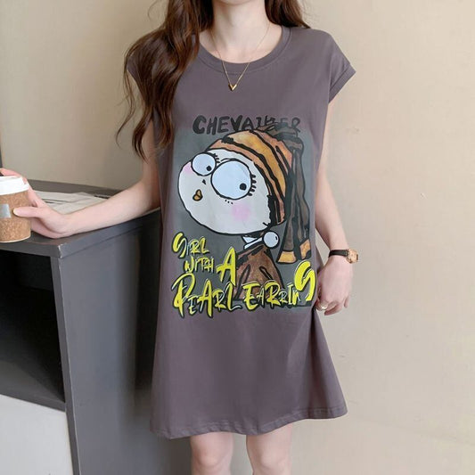 真夏も快適 着心地良い ファッション感満々 プリント全4色 ノースリーブ Tシャツ カットソーE-9161