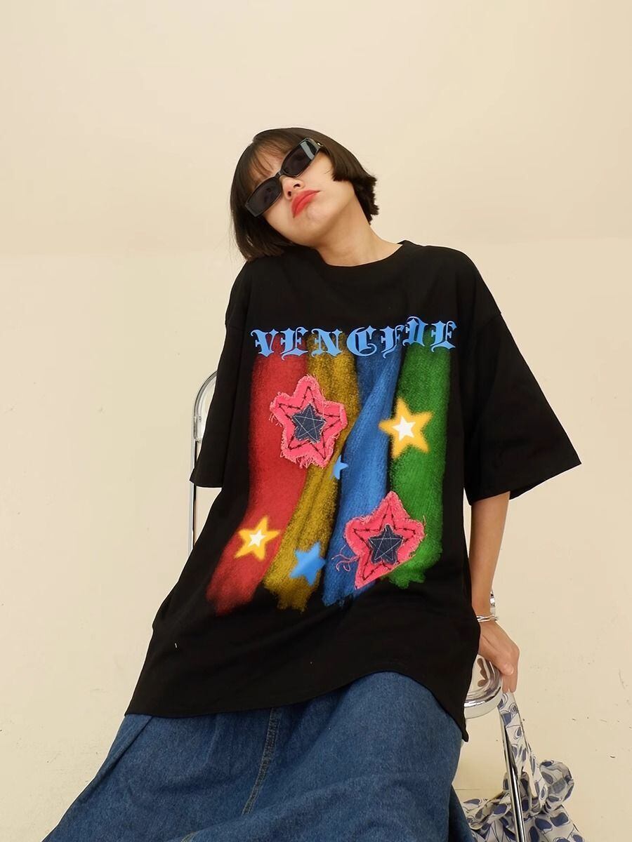 話題沸騰中 目を奪われる 流行新作 個性的なデザイン 2色選択 半袖 Tシャツ E-9309