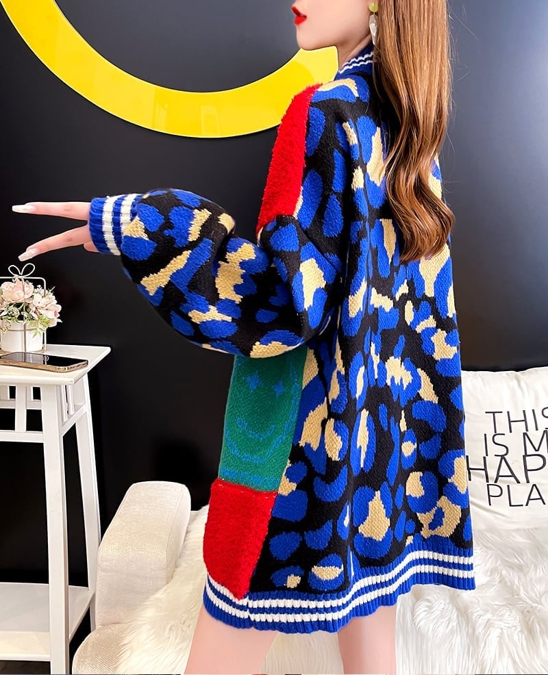 早い者勝ちスマイルマーク   ニットカーディガン三色ありE-4059