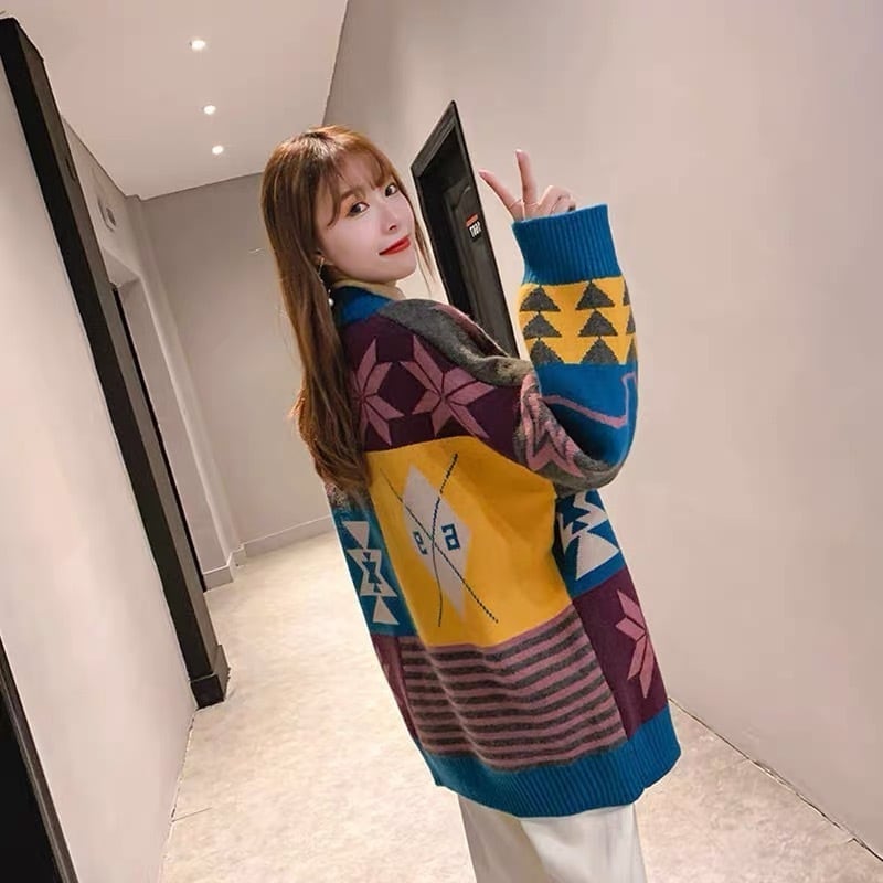 好感度UP   ゆったりとした怠惰なセーターコートE-5174