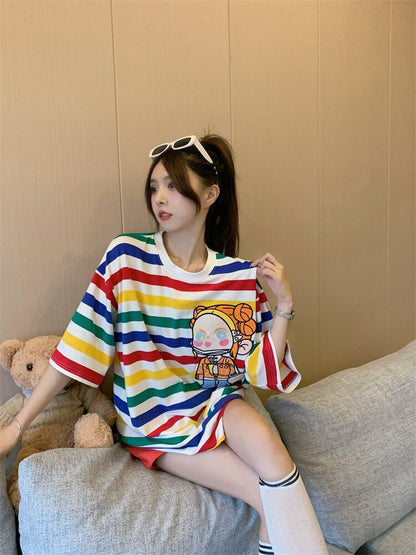 売り切れ必至 トレンドアイテム 存在感抜群 ストライプ柄 半袖TシャツE-9270