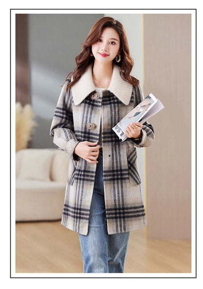 絶対欲しい チェック柄 高級感溢れる 2色選択 ミドルレングス コート E-9740
