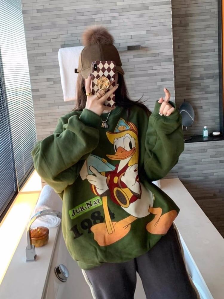 大人可愛い   プリントオーバーサイズスウェット三色ありE-4191