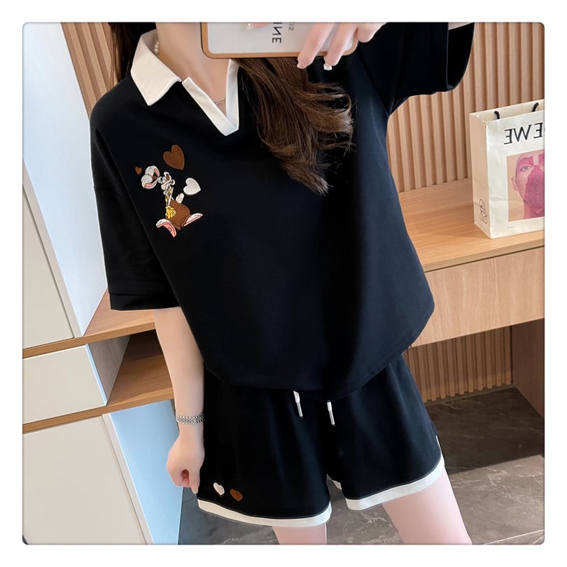 定番シンプル カジュアル  切り替え 半袖Ｔシャツⅹパンツセット全3色 <ins-8267>