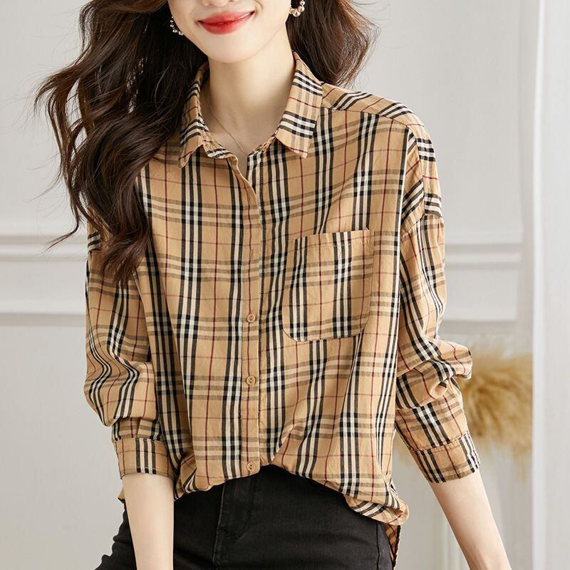 絶対欲しい チェック柄 こなれ感のあるスタイルが叶う1枚 切り替え Tシャツ E-9513