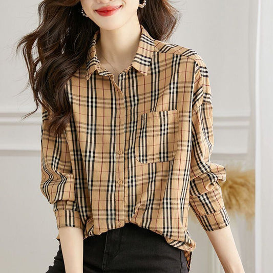 絶対欲しい チェック柄 こなれ感のあるスタイルが叶う1枚 切り替え Tシャツ E-9513