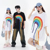 好感度UP 虹ロゴ タッセル ゆったり Tシャツ 全2色 ユニセックス半袖E-4863