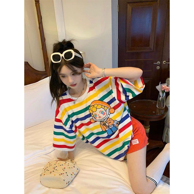 売り切れ必至 トレンドアイテム 存在感抜群 ストライプ柄 半袖TシャツE-9270