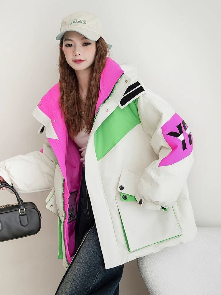 都市ファッショ デザイン オシャレ 肌触り抜群 切り替え 2色選択 ダウンジャケット 男女兼用E-9697