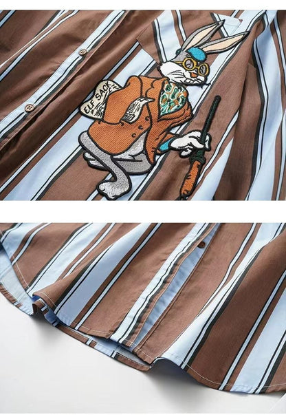 都市ファッショ デザイン オシャレ エレガント ストライプ柄 全2色 シャツ E-9162