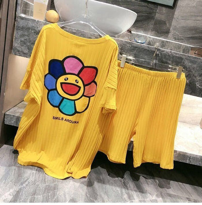 今季マストバイ パジャマ 着心地良い 4種選択 プリント 半袖トップスⅹショートパンツセットE-9182