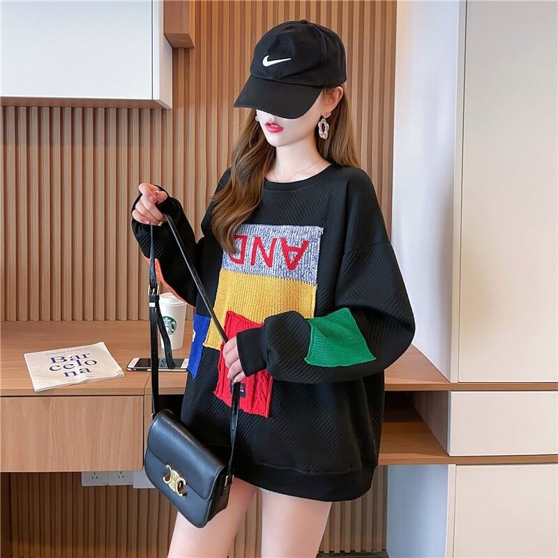 存在感たっぷり  切り替えカラーマッチング 三色スウェットE-4055