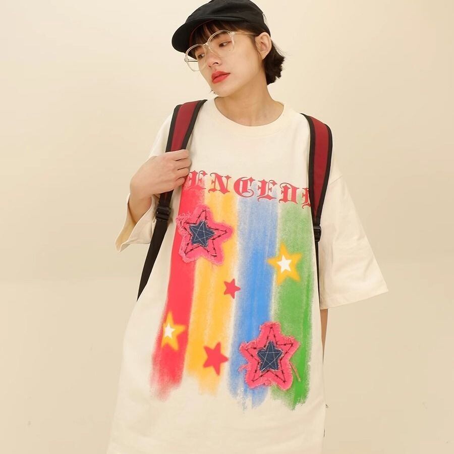 話題沸騰中 目を奪われる 流行新作 個性的なデザイン 2色選択 半袖 Tシャツ E-9309