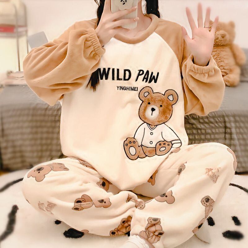 新商品 デザイン性抜群 大人可愛い 着心地良い 4種選択 コーラルベルベットパジャマ トップス+パンツセット E-9765