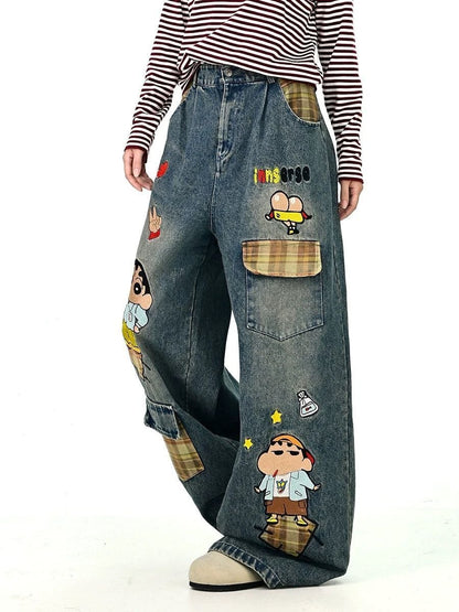 売り切れ必至 プラスベルベット  デニム ワイドパンツE-12352