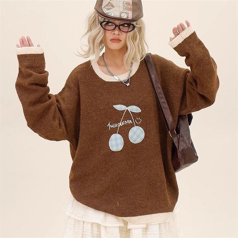 【裏起毛】存在感抜群 切り替え トレンドアイテムEweet系可愛い 2色選択 ニットトップスE-10702