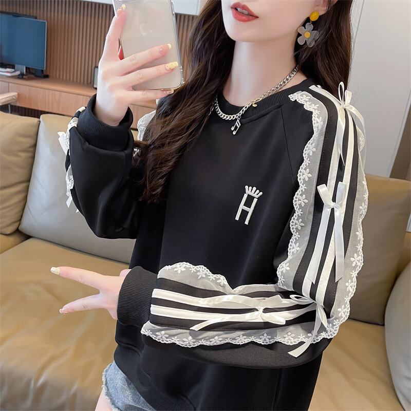 超人気 スウィート ファッション感満々 刺繍 切り替え 3色選択 スウェットE-9294