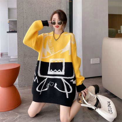 着?せカラーマッチングゆったり厚手ニットセーター全2色E-4498