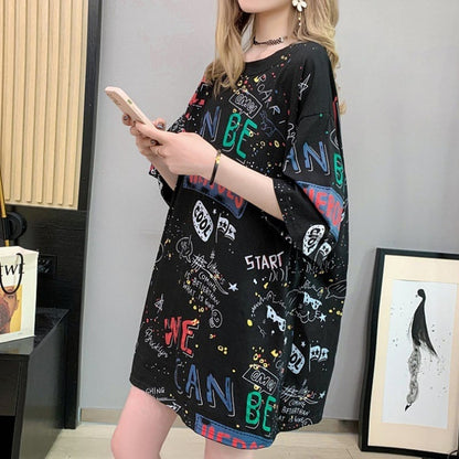 スタイリッシュ 一目惚れ 切り替え プリント Tシャツ カットソー＜ins-3540＞