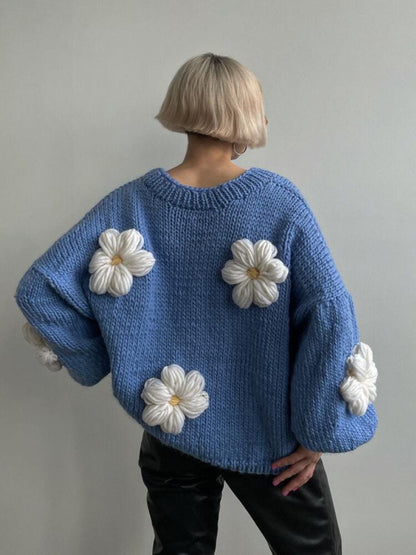 主役級の存在感！ 気質アップ 着回し力抜群 立体フラワー ニットトップスE-9994