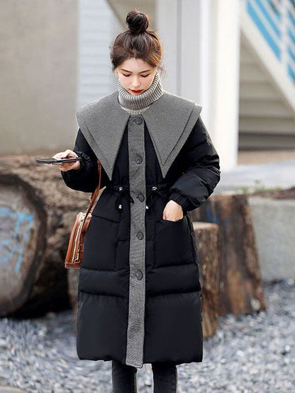 都市ファッショ デザイン オシャレ 切り替え 2色選択 ロングダウンジャケット E-9739
