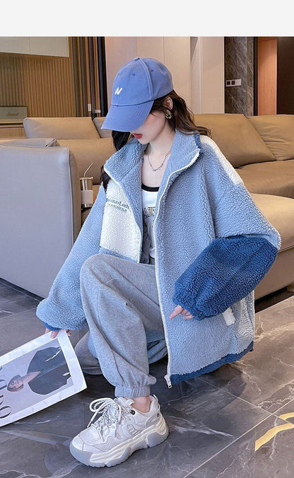 好感度UP 肌触り抜群 カジュアル 切り替え 2色選択 フリース コート ボアジャケットE-9870