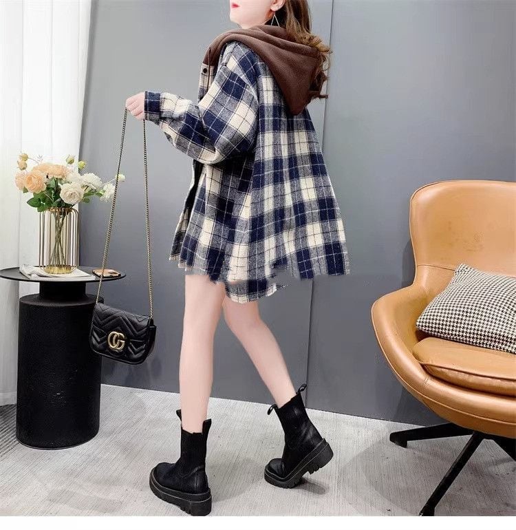 【裏起毛】好感度UP カジュアル 定番シンプル チェック柄 2色選択 プラスベルベット シャツ E-9685