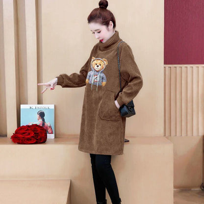 【裹起毛】質感のいい 4色デニム プラスベルベット長袖 ニット セーター E-10226