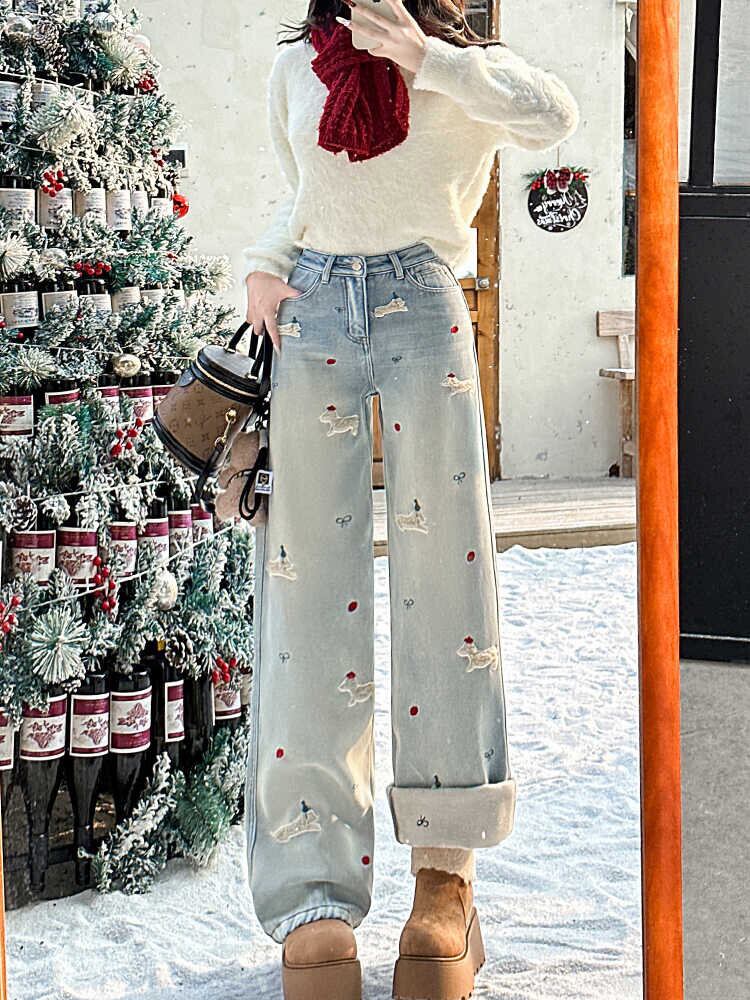 好感度UP 着回し力抜群 売り切れ必至 プラスベルベット 2色選択 デニム ワイドパンツE-10864