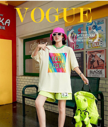 話題沸騰中 都市ファッショ オシャレ デザイン  ゆったり プリント 半袖TシャツiEf-9171