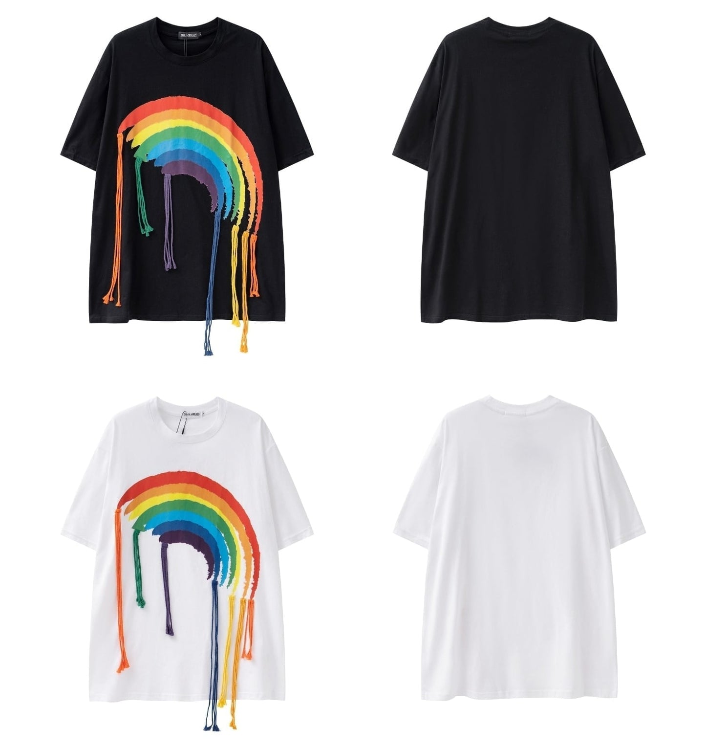 好感度UP 虹ロゴ タッセル ゆったり Tシャツ 全2色 ユニセックス半袖E-4863