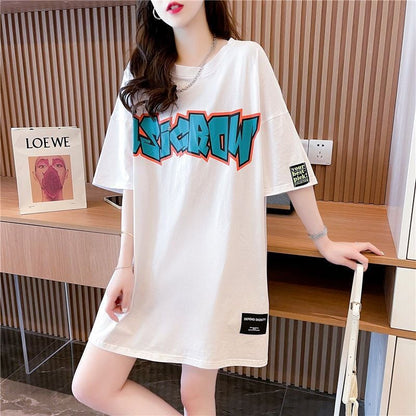 組み合わせやすい 数字ロゴ アルファベット プリントTシャツ ゆったり半袖＜ins-6527＞