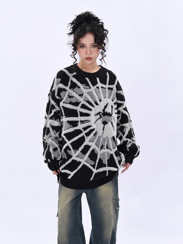 おしゃれ度アップビッグ刺?ロゴゆったりニットセーター全2色   E-4572