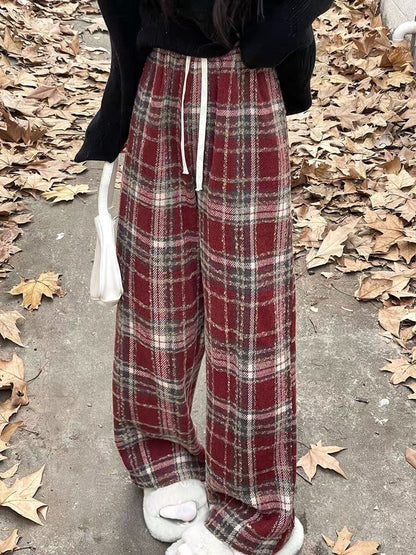 着回し力抜群 チェック柄 おしゃれ度高め 3色選択 ウールワイドレッグパンツ E-9757
