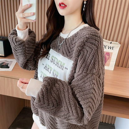 流行新作 美人度アップ 目を奪われる スタイルアップ カジュアル 2色選択 厚手のフリーススウェットシャツE-9822