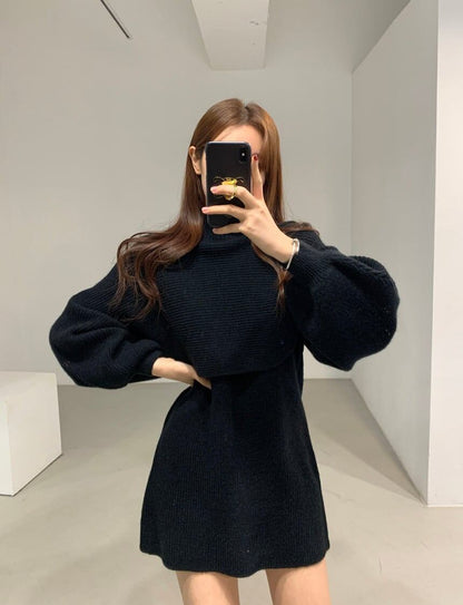 美感いっぱい ハイネック 気質溢れる セーター＋ワンピース セットアップE-2700