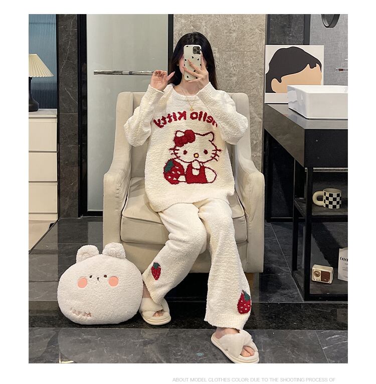 【人気急上昇中！】柔らかな肌触りで着心地も楽ちん！モコモコ パジャマ ルームウェア 上下セットE-10159