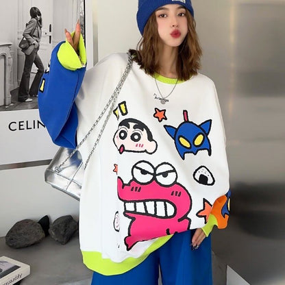 【半額！期間限定！！】主役級  プリントオーバーサイズ カラーマッチングスウェットE-4103