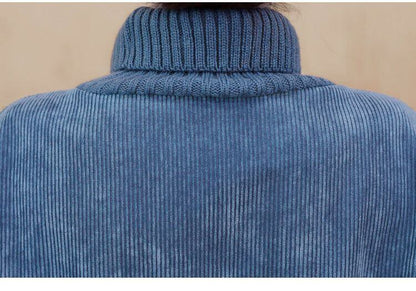 【裹起毛】質感のいい 4色デニム プラスベルベット長袖 ニット セーター E-10226