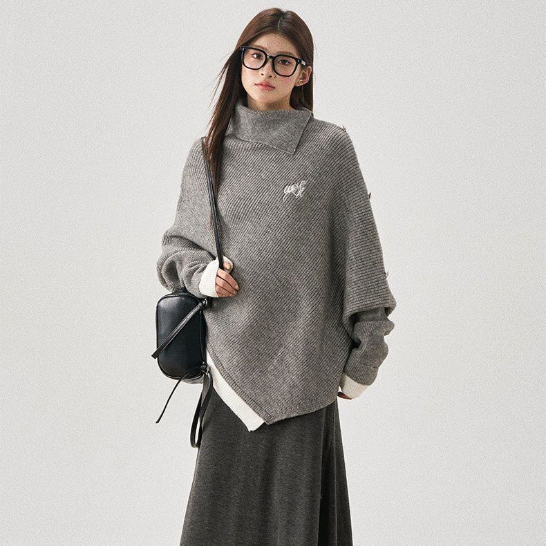 新商品 都市ファッショ おすすめ オシャレ デザイン 不規則 イレギュラー 2色選択 ニットトップスE-9917