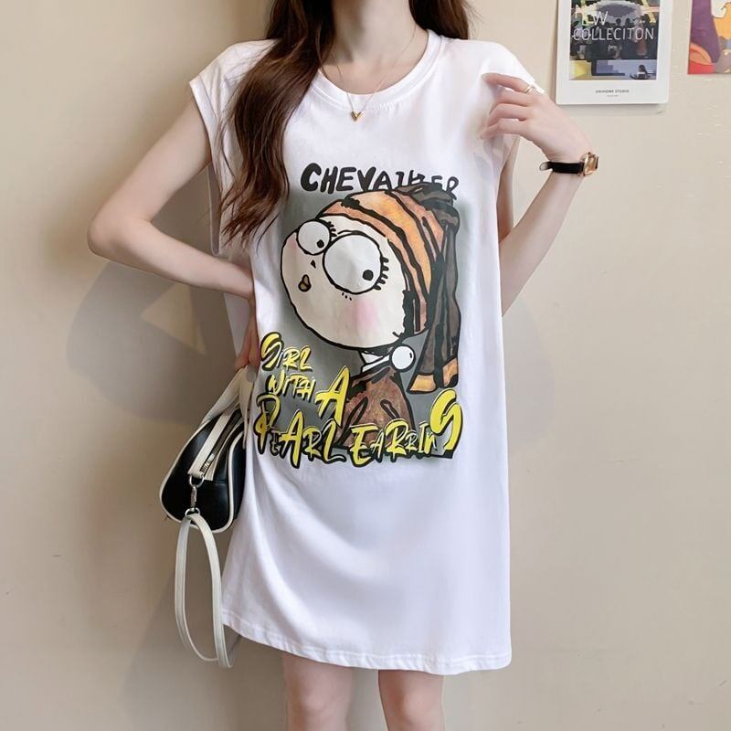 真夏も快適 着心地良い ファッション感満々 プリント全4色 ノースリーブ Tシャツ カットソーE-9161