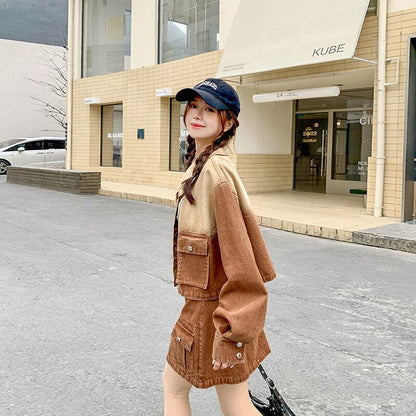 絶対欲しい グラデーション デザイン性抜群 デニム トップスⅹミニスカートセットアップE-9159