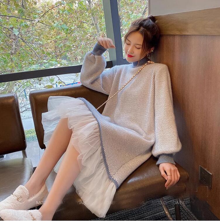 大人可愛いスウィートニットワンピース全2色E-4314